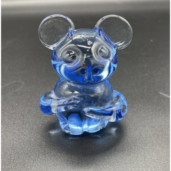 Art Glass Mouse Figurine Blue Hand Blown Glass - Picture 1 of 9